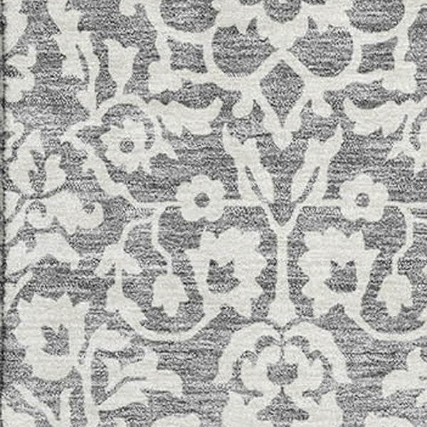 HomeRoots 9' X 12' Gray and Ivory Damask Area Rug - Elegant, Washable, Stain-Resistant, UV Protected Design 673126