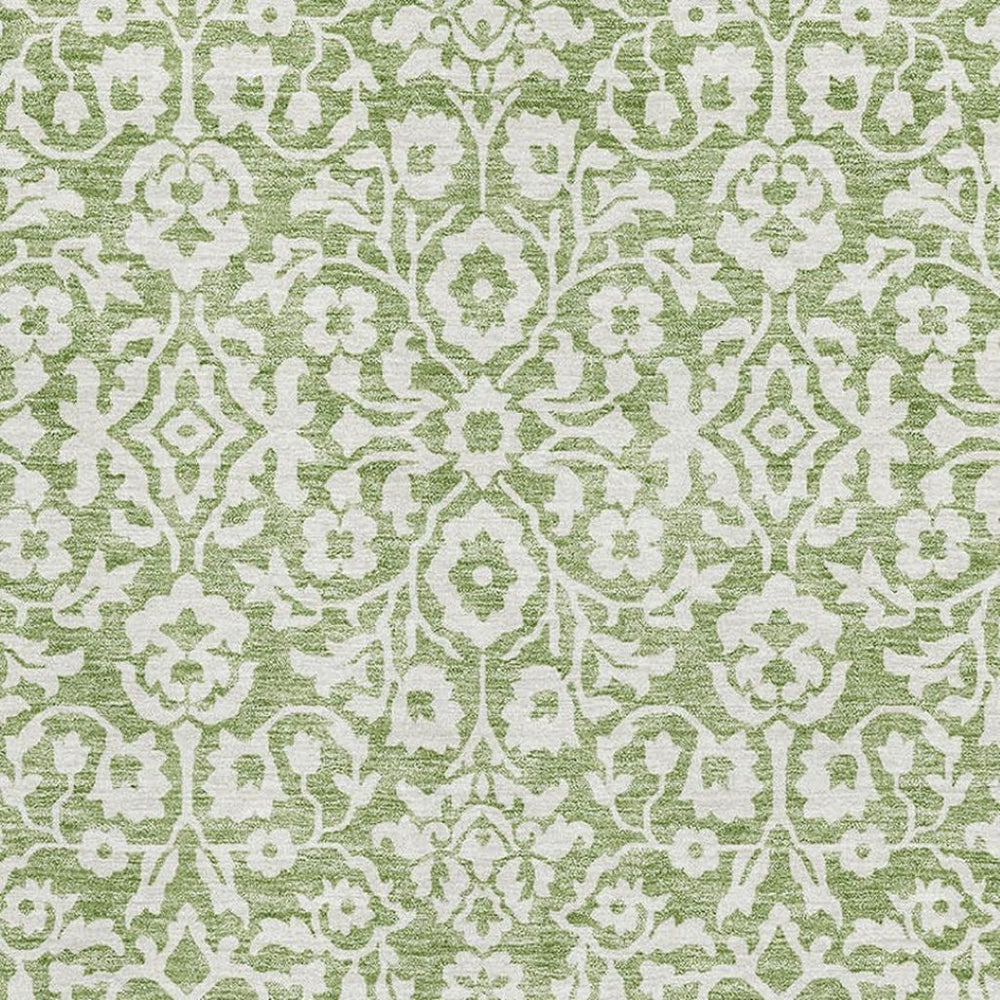HomeRoots 5' X 8' Elegant Green and Ivory Damask Area Rug – Washable, Stain-Resistant, UV Protected Design 673129