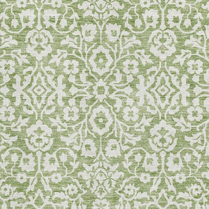 HomeRoots 5' X 8' Elegant Green and Ivory Damask Area Rug – Washable, Stain-Resistant, UV Protected Design 673129