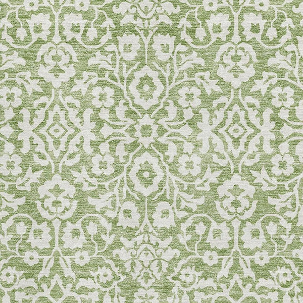 HomeRoots 5' X 8' Elegant Green and Ivory Damask Area Rug – Washable, Stain-Resistant, UV Protected Design 673129