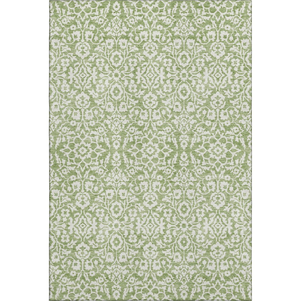 HomeRoots 8' X 10' Green and Ivory Damask Area Rug - Elegant, Stain Resistant, UV Protected for High-Traffic Spaces 673131