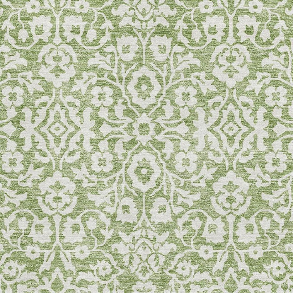 HomeRoots 8' X 10' Green and Ivory Damask Area Rug - Elegant, Stain Resistant, UV Protected for High-Traffic Spaces 673131