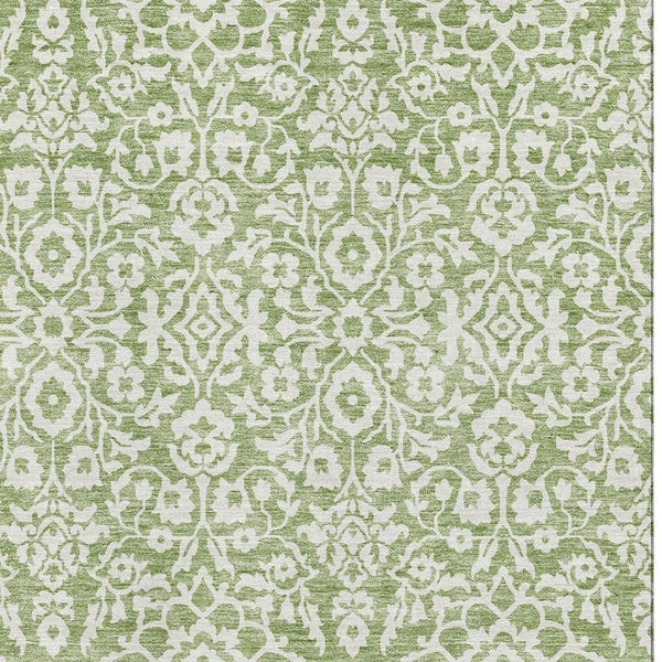 HomeRoots 8' X 10' Green and Ivory Damask Area Rug - Elegant, Stain Resistant, UV Protected for High-Traffic Spaces 673131