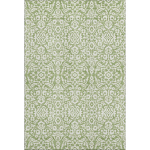 HomeRoots 9' X 12' Elegant Green and Ivory Damask Rug - Washable, UV Protected, Stain Resistant for Durability 673132