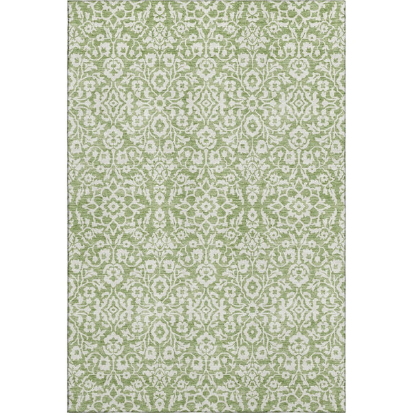 HomeRoots 9' X 12' Elegant Green and Ivory Damask Rug - Washable, UV Protected, Stain Resistant for Durability 673132