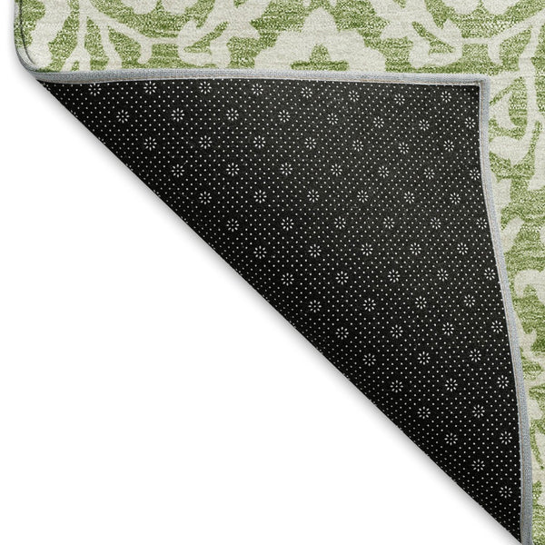 HomeRoots 9' X 12' Elegant Green and Ivory Damask Rug - Washable, UV Protected, Stain Resistant for Durability 673132