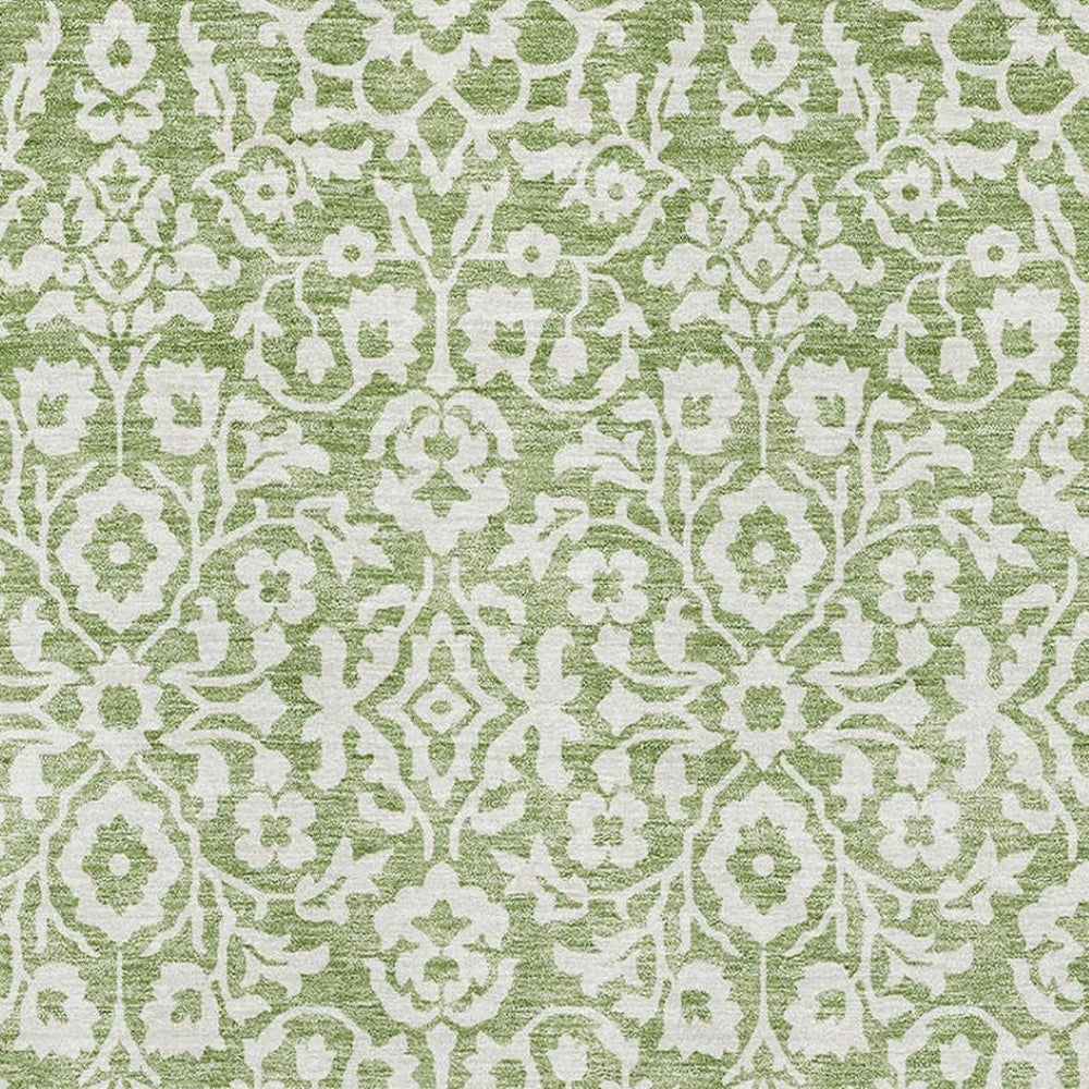 HomeRoots 9' X 12' Elegant Green and Ivory Damask Rug - Washable, UV Protected, Stain Resistant for Durability 673132