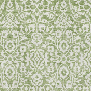 HomeRoots 9' X 12' Elegant Green and Ivory Damask Rug - Washable, UV Protected, Stain Resistant for Durability 673132