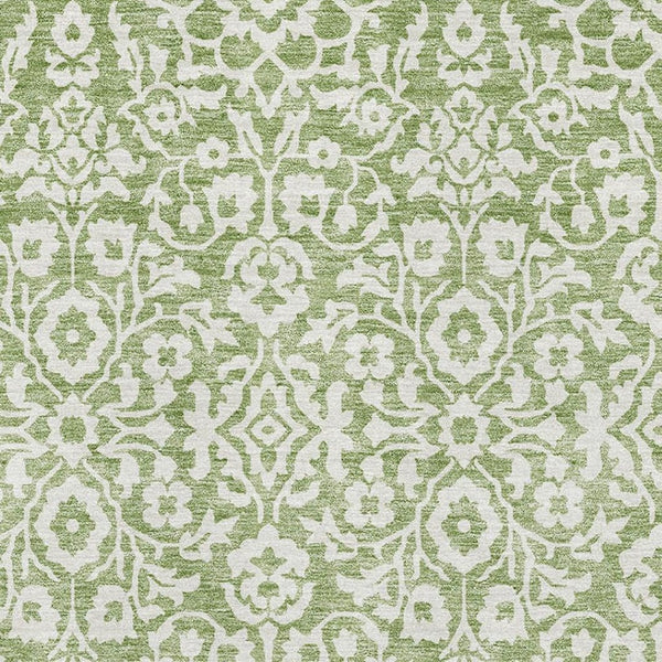 HomeRoots 9' X 12' Elegant Green and Ivory Damask Rug - Washable, UV Protected, Stain Resistant for Durability 673132