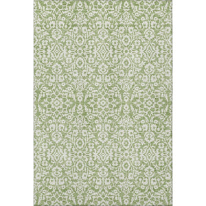 HomeRoots 10' Green and Ivory Damask Area Rug - Washable, UV-Protected, Durable Design for High-Traffic Spaces 673133