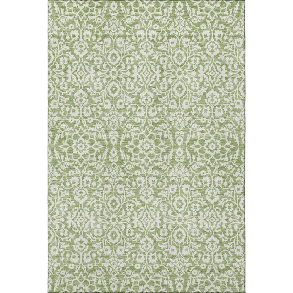 HomeRoots 10' Green and Ivory Damask Area Rug - Washable, UV-Protected, Durable Design for High-Traffic Spaces 673133