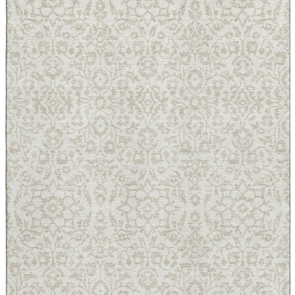HomeRoots 5' X 8' Ivory and Beige Damask Area Rug - Washable, Stain-Resistant, UV Protected for Your Home 673135