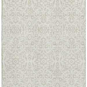 HomeRoots 8' X 10' Ivory And Beige Damask Area Rug - Washable, UV Protected, Perfect for High-Traffic Spaces! 673137