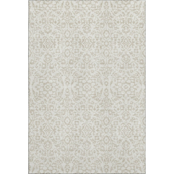 HomeRoots 9' X 12' Ivory and Beige Damask Area Rug - Washable, UV Protected, Stain Resistant, Elegant Design 673138