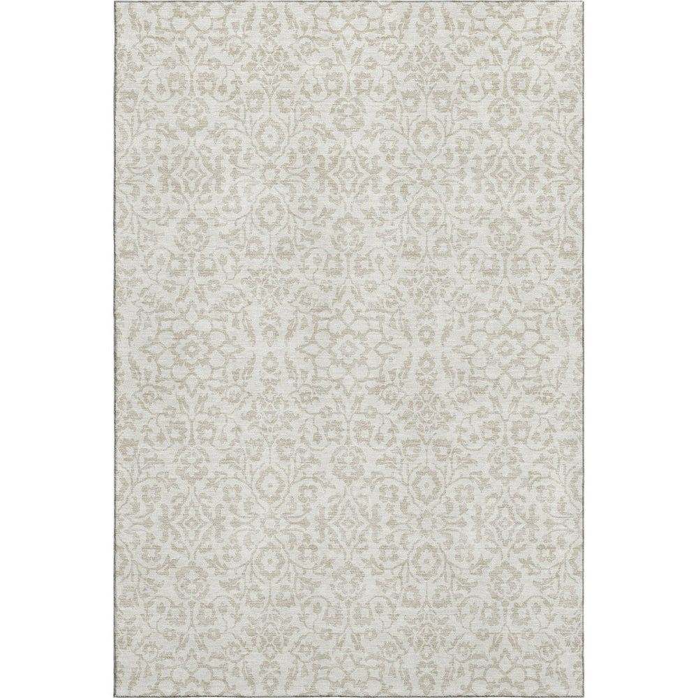 HomeRoots 10' X 14' Ivory and Beige Damask Area Rug - Washable, UV Protected, Perfect for Families & Pets! 673139