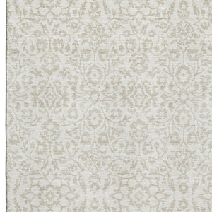 HomeRoots 10' X 14' Ivory and Beige Damask Area Rug - Washable, UV Protected, Perfect for Families & Pets! 673139