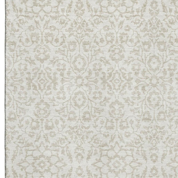 HomeRoots 10' X 14' Ivory and Beige Damask Area Rug - Washable, UV Protected, Perfect for Families & Pets! 673139