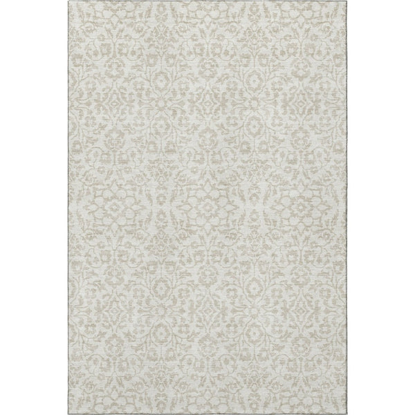 HomeRoots 10' X 14' Ivory and Beige Damask Area Rug - Washable, UV Protected, Perfect for Families & Pets! 673139