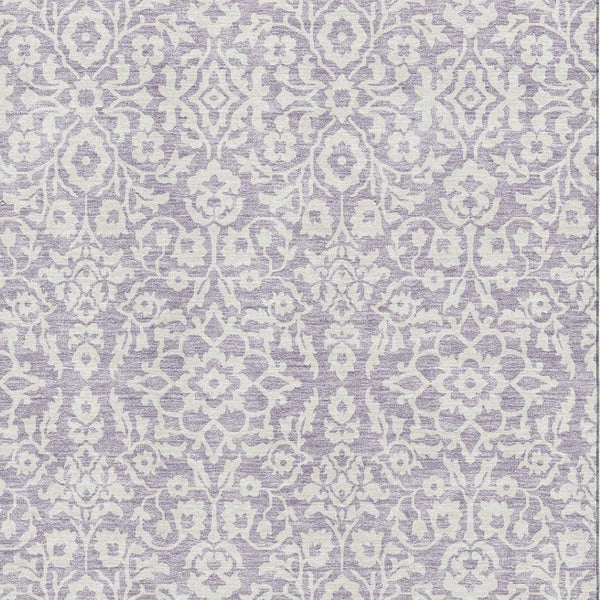 HomeRoots 8' X 10' Elegant Lavender Ivory Damask Area Rug - Washable, Stain Resistant, UV Protected Charm! 673143