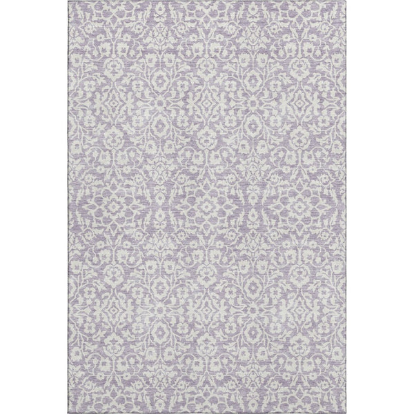 HomeRoots 10' X 14' Elegant Lavender & Ivory Damask Area Rug - Washable, Durable, UV Protected for Homes 673145