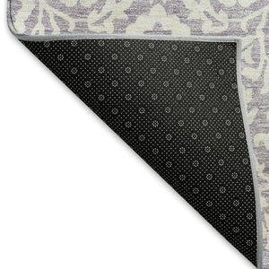 HomeRoots 10' X 14' Elegant Lavender & Ivory Damask Area Rug - Washable, Durable, UV Protected for Homes 673145
