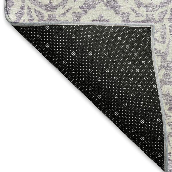 HomeRoots 10' X 14' Elegant Lavender & Ivory Damask Area Rug - Washable, Durable, UV Protected for Homes 673145