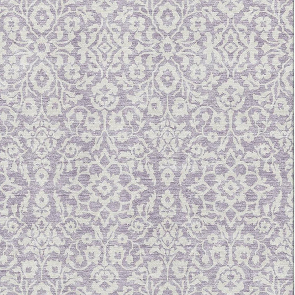 HomeRoots 10' X 14' Elegant Lavender & Ivory Damask Area Rug - Washable, Durable, UV Protected for Homes 673145