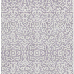 HomeRoots 10' X 14' Elegant Lavender & Ivory Damask Area Rug - Washable, Durable, UV Protected for Homes 673145