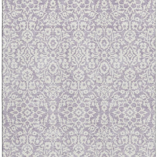 HomeRoots 10' X 14' Elegant Lavender & Ivory Damask Area Rug - Washable, Durable, UV Protected for Homes 673145