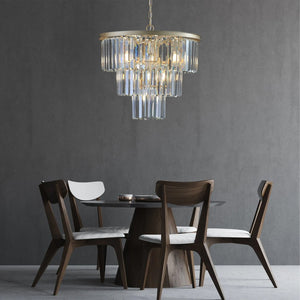 English Elm 20" K9 Crystal Tiered Chandelier 7 Light Gold Frame Glam Pendant for Dining Foyer W2312P415969
