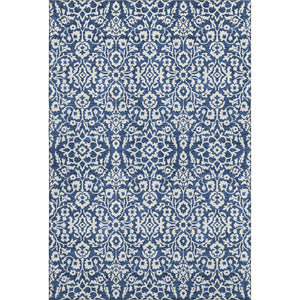 HomeRoots 8' X 10' Navy Blue & Ivory Damask Area Rug - Washable, UV Protected, Stylish & Durable for Homes 673149