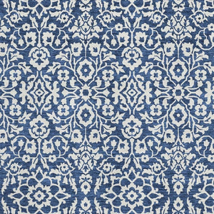 HomeRoots 8' X 10' Navy Blue & Ivory Damask Area Rug - Washable, UV Protected, Stylish & Durable for Homes 673149