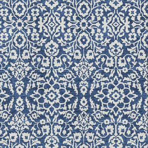 HomeRoots 10' X 14' Washable Navy Blue & Ivory Damask Area Rug - Durable, UV Protected, Stain-Resistant Design 673151