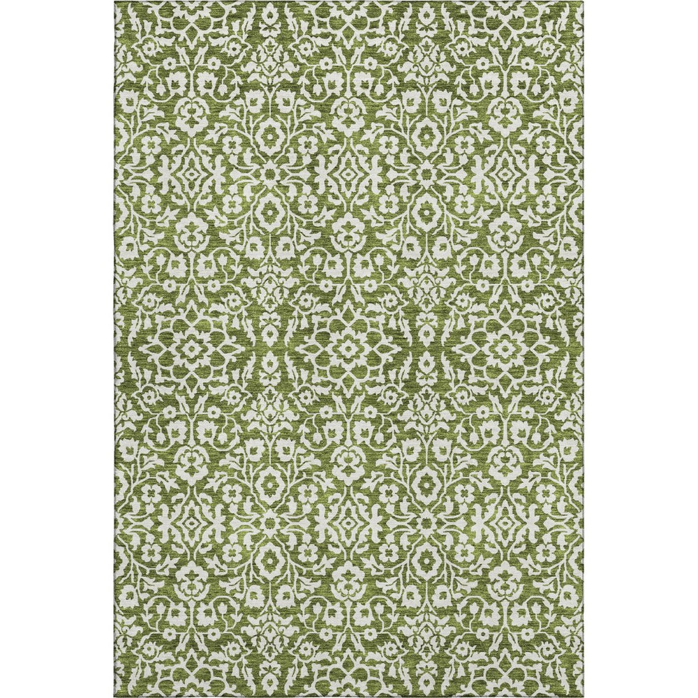 HomeRoots 5' X 8' Elegant Olive Green & Ivory Damask Area Rug – Washable, UV-Protected & Stain Resistant! 673153