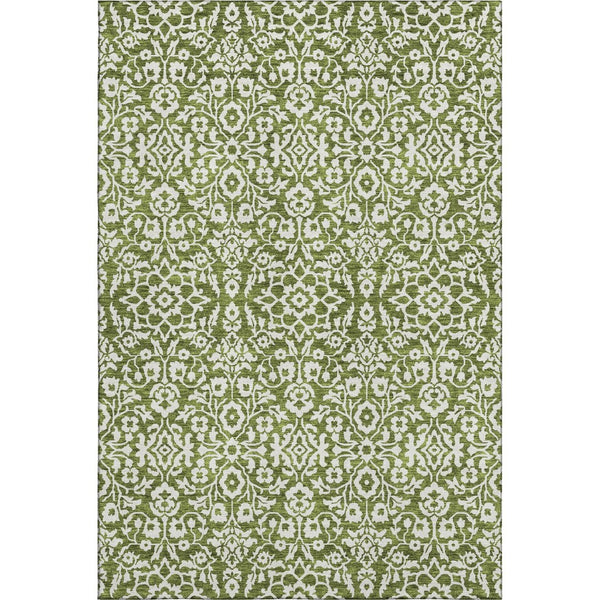 HomeRoots 5' X 8' Elegant Olive Green & Ivory Damask Area Rug – Washable, UV-Protected & Stain Resistant! 673153