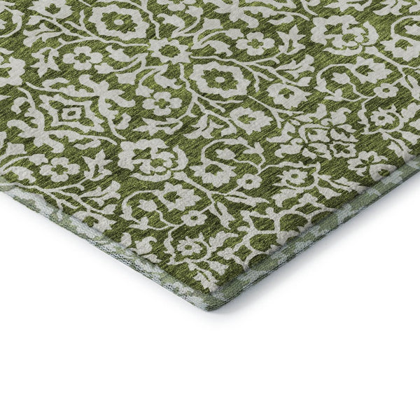 HomeRoots 5' X 8' Elegant Olive Green & Ivory Damask Area Rug – Washable, UV-Protected & Stain Resistant! 673153