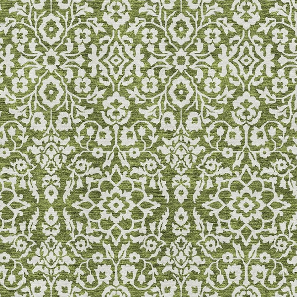HomeRoots 5' X 8' Elegant Olive Green & Ivory Damask Area Rug – Washable, UV-Protected & Stain Resistant! 673153