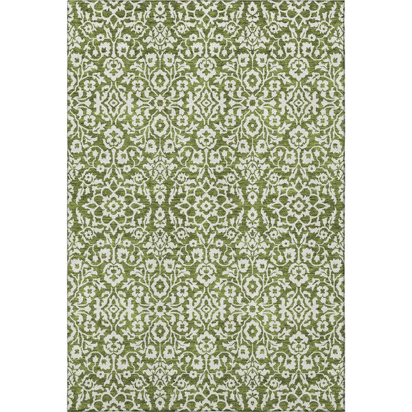 HomeRoots 5' X 8' Elegant Olive Green & Ivory Damask Area Rug – Washable, UV-Protected & Stain Resistant! 673153
