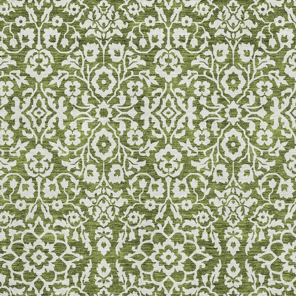HomeRoots 8' X 10' Olive Green and Ivory Damask Area Rug – Stylish, Washable, UV-Protected for High-Traffic Spaces 673155