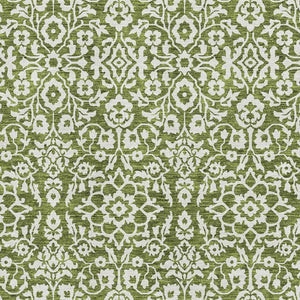 HomeRoots 9' X 12' Elegant Olive Green & Ivory Damask Washable Area Rug with UV Protection for High-Traffic Homes 673156
