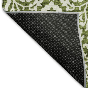 HomeRoots 10' Olive Green and Ivory Damask Washable Area Rug - UV Protected, Stain Resistant for High Traffic Homes 673157
