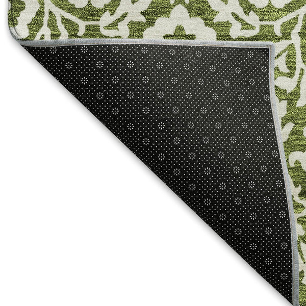 HomeRoots 10' Olive Green and Ivory Damask Washable Area Rug - UV Protected, Stain Resistant for High Traffic Homes 673157