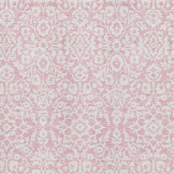 HomeRoots 5' X 8' Pink And Ivory Damask Area Rug – Stylish, Washable, UV-Protected, Perfect for Homes with Kids! 673159