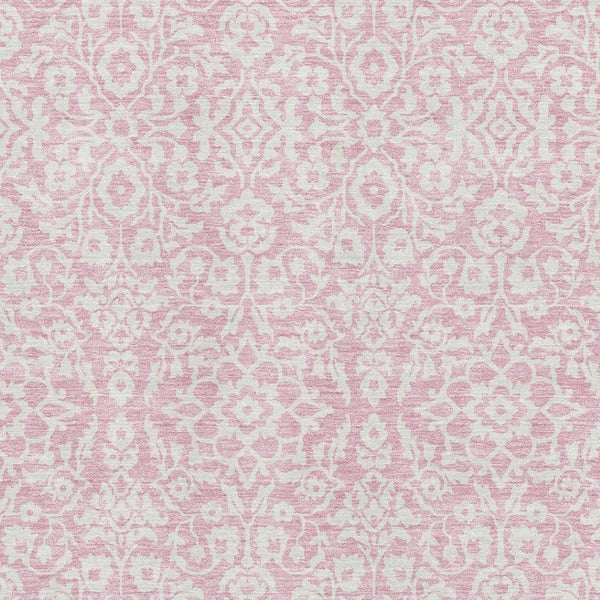 HomeRoots 8' X 10' Elegant Pink and Ivory Damask Washable Area Rug with UV Protection for Family Spaces 673161