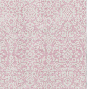HomeRoots 9' X 12' Pink And Ivory Damask Area Rug – Stylish, Stain-Resistant with UV Protection for Homes 673162