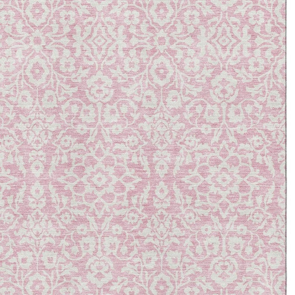 HomeRoots 9' X 12' Pink And Ivory Damask Area Rug – Stylish, Stain-Resistant with UV Protection for Homes 673162