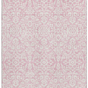 HomeRoots 9' X 12' Pink And Ivory Damask Area Rug – Stylish, Stain-Resistant with UV Protection for Homes 673162