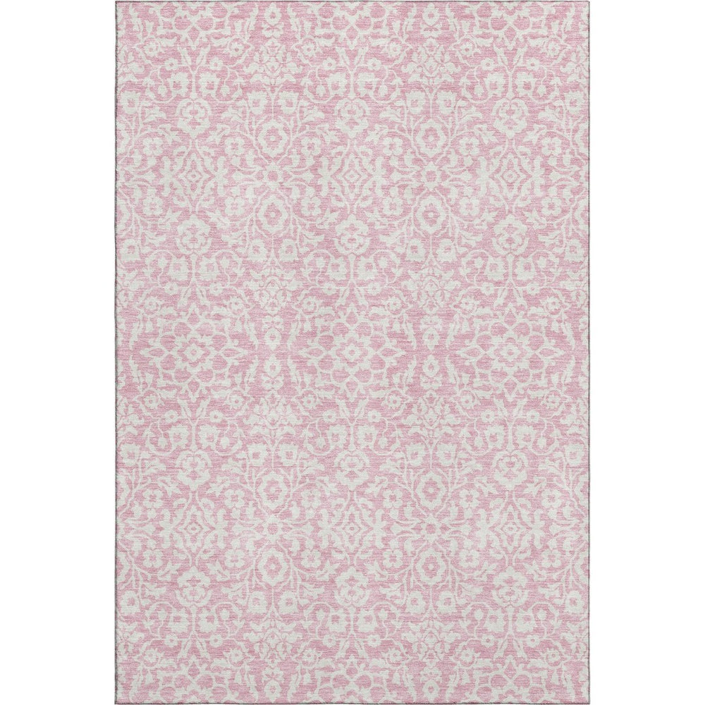 HomeRoots 10' X 14' Pink and Ivory Damask Area Rug - Washable, Stain-Resistant, UV Protected for Family Spaces 673163