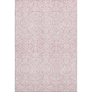 HomeRoots 10' X 14' Pink and Ivory Damask Area Rug - Washable, Stain-Resistant, UV Protected for Family Spaces 673163