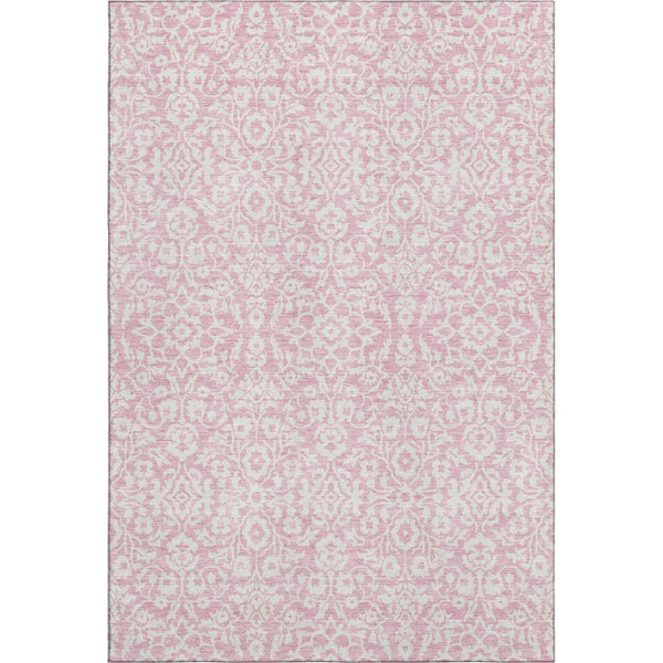 HomeRoots 10' X 14' Pink and Ivory Damask Area Rug - Washable, Stain-Resistant, UV Protected for Family Spaces 673163